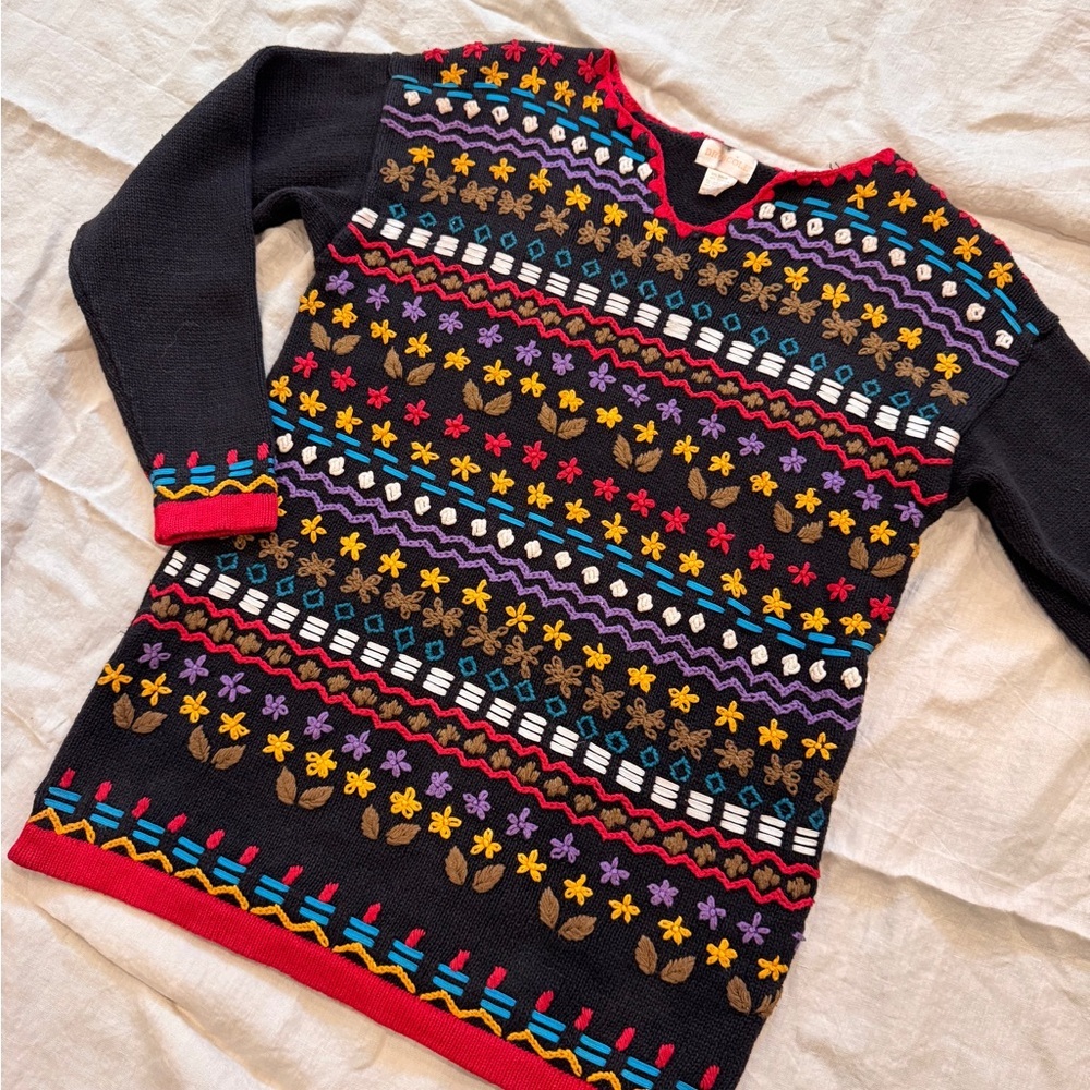 Vintage cotton ramie Embroidered spring sweater small to medium - Picture 7 of 13